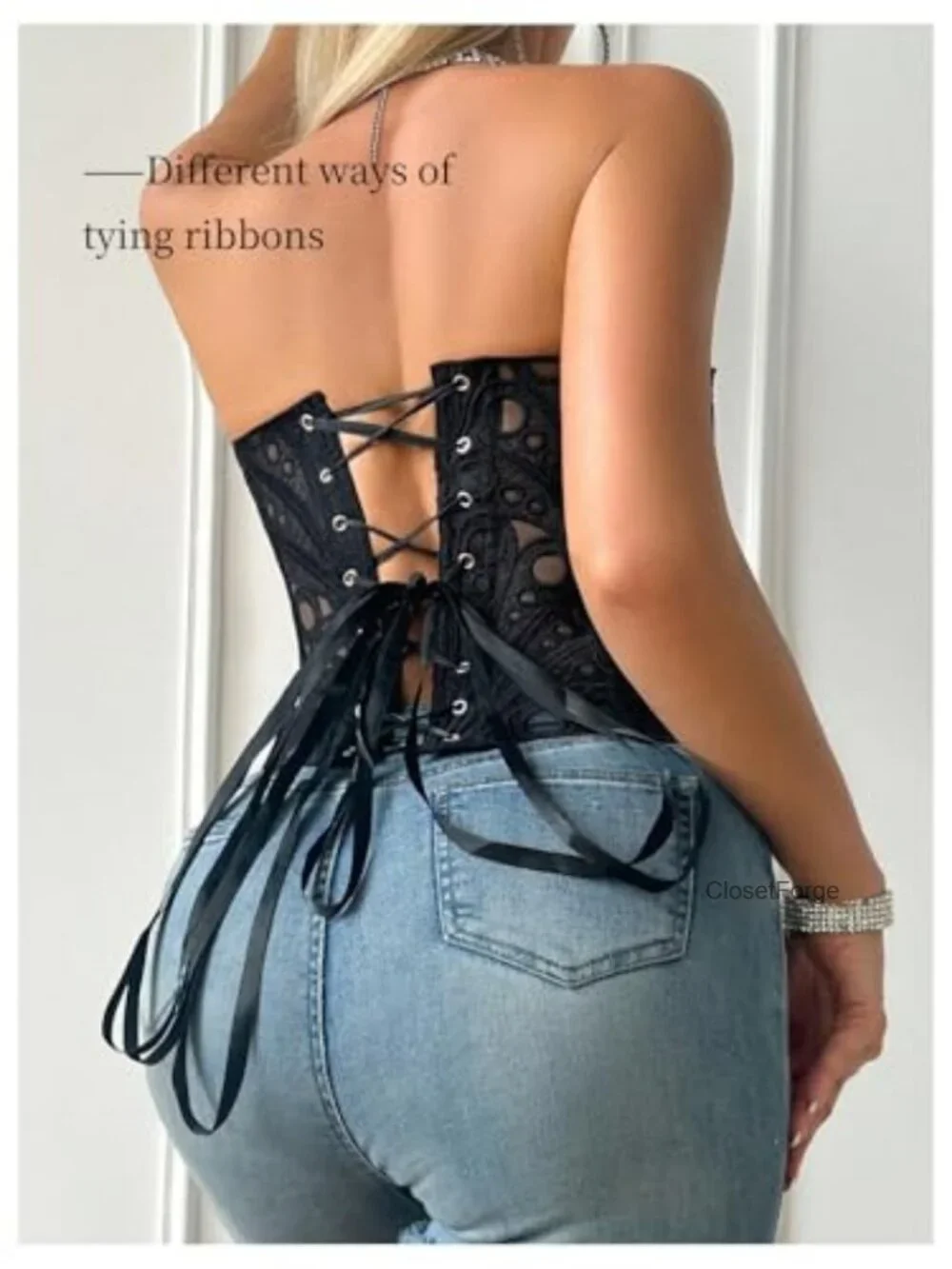 Sheer Floral Lace Hollow Out Cropped Camisole Top Strapless Corset Bustier